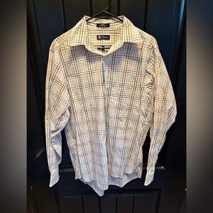 Chaps Men's Orange and Blue Plaid Shirt 34/35 neck size15.5